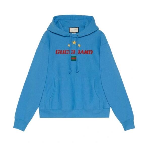 NWT Gucci Unisex Hoodie Band Print In Blue Size XL
